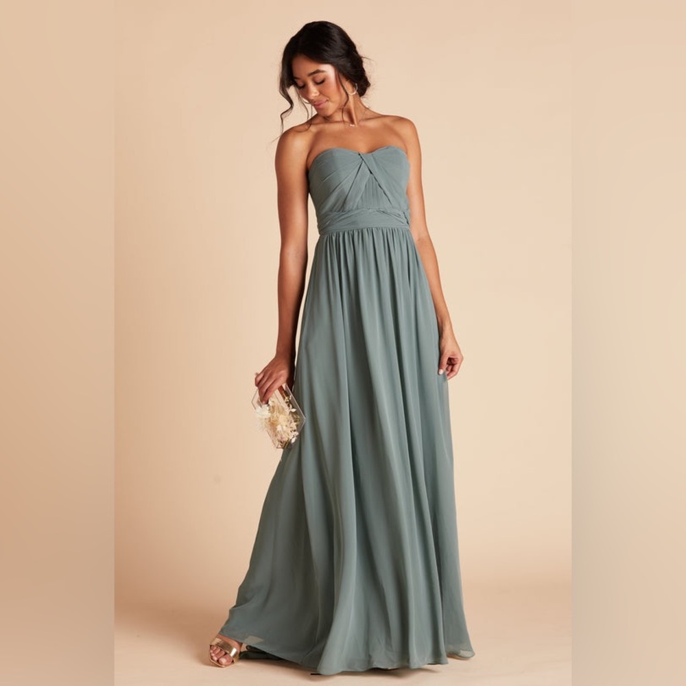NWT Birdy Grey Grace Convertible Chiffon Sea Glass Bridesmaid Dress No Slit M